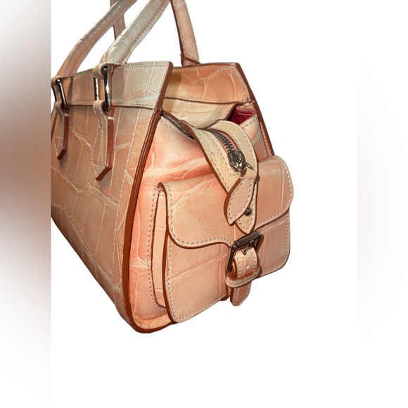 Vintage Dooney & Bourke Peach Medium Side Pocket Satchel Hand Bag Made In Italy - Picture 4 of 15